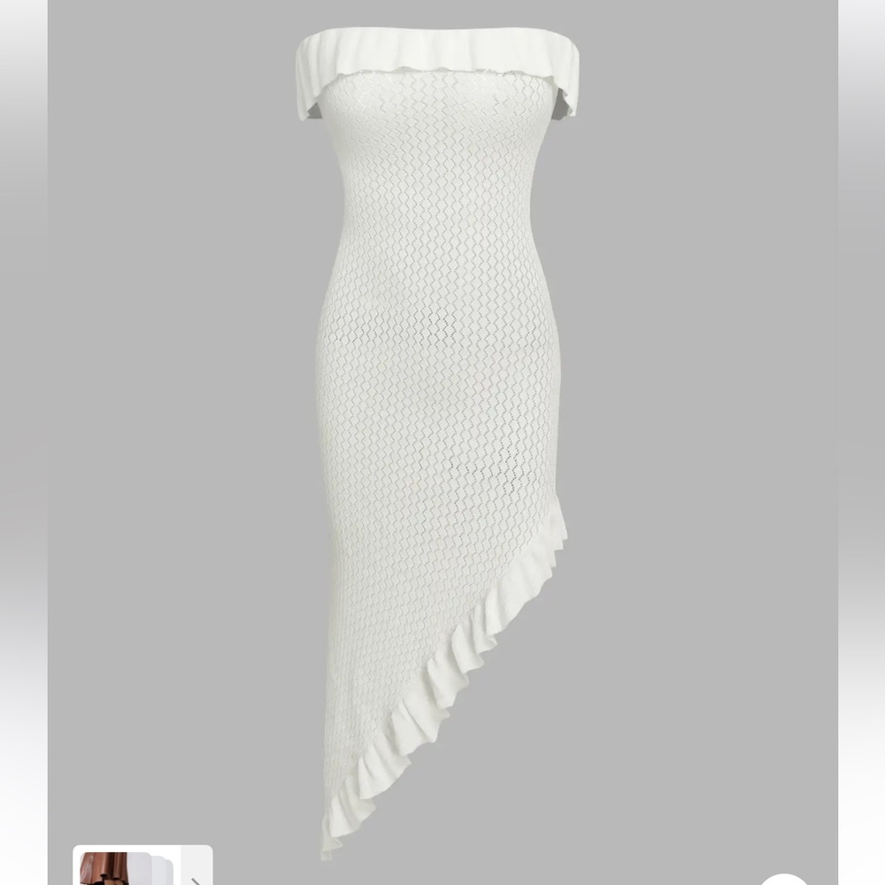 Cider White Ruffled Asymmetrical Coverup